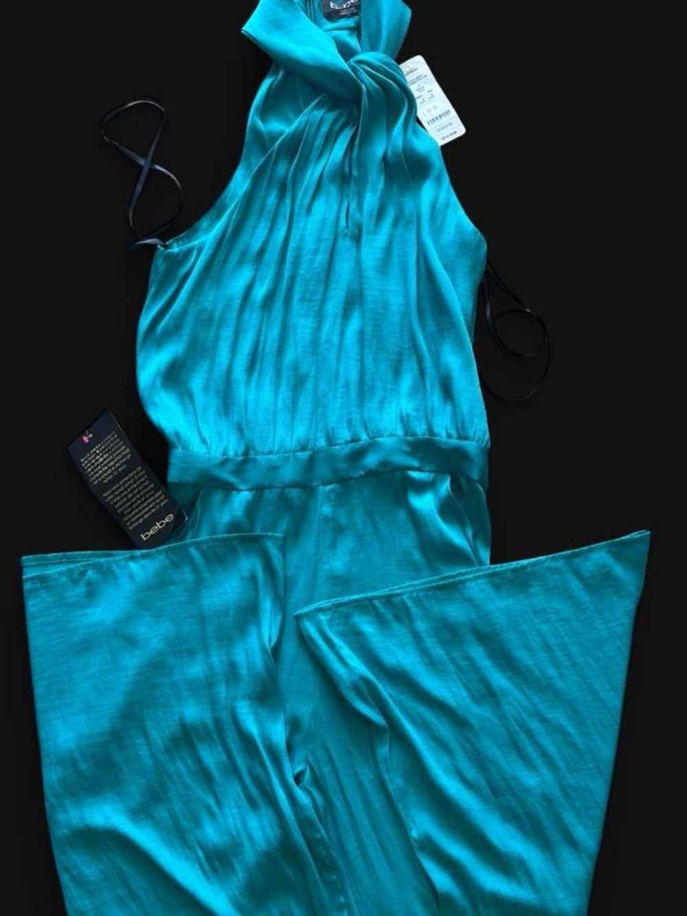 bebe Teal Halter Knot Jumpsuit